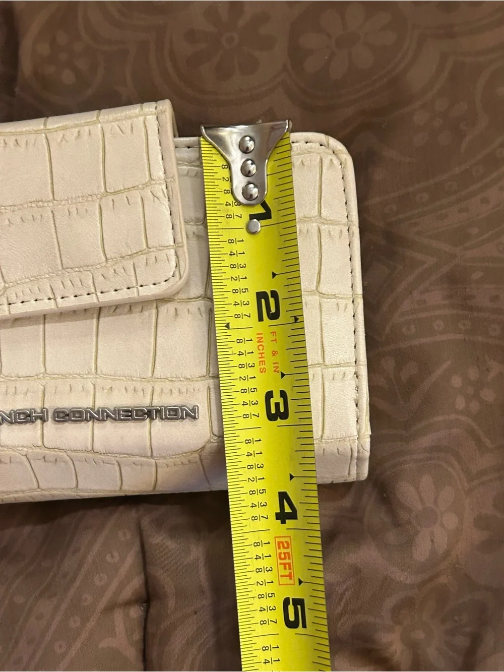 French Connection Cream Croc-Embossed Phone Wallet Case